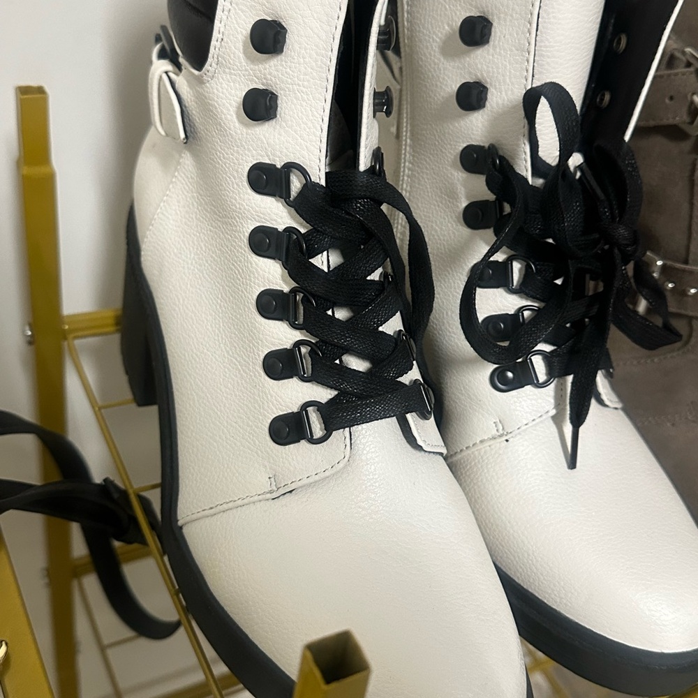 Mix No. 6 White and Black Combat Boots
